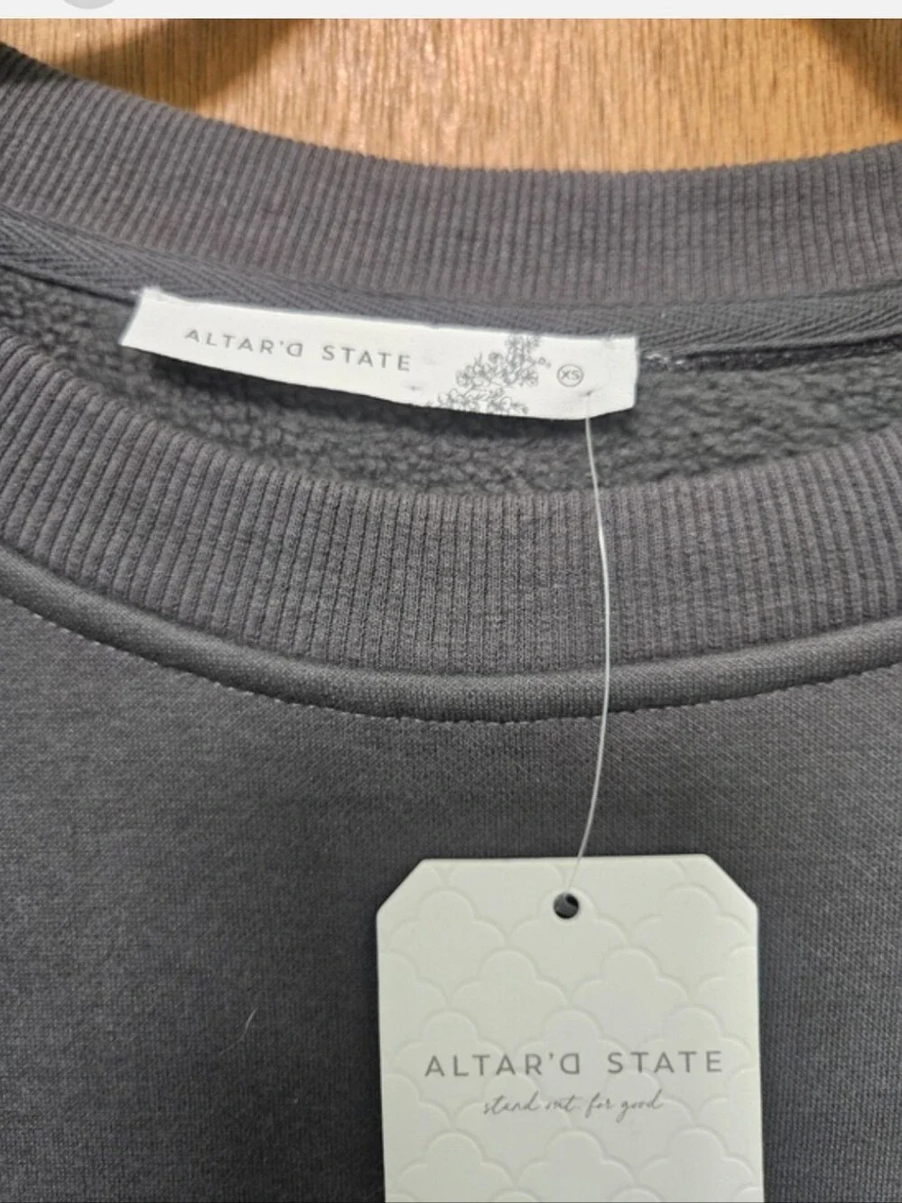 Altar'd State Taylor Swift Charcoal Gray Crewneck Sweater w/ White Embroidered - Picture 5 of 6